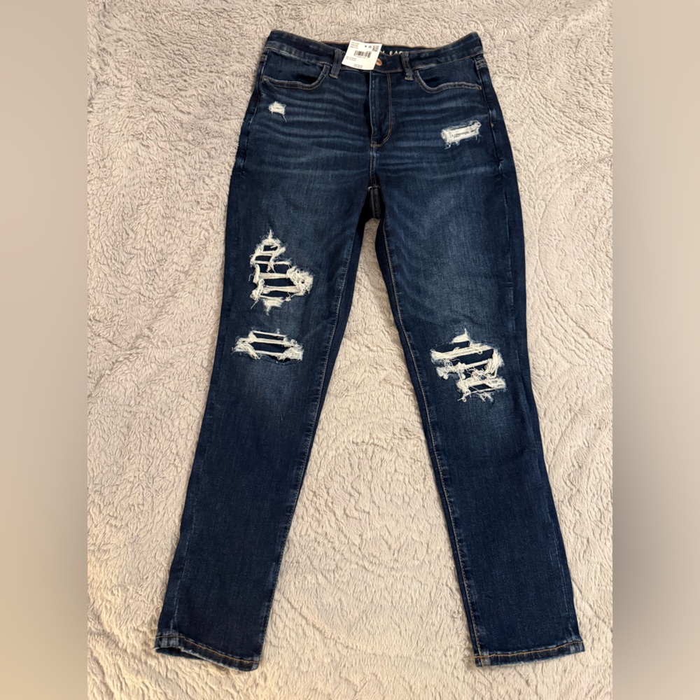 American Eagle Outfitters Dark Blue Distressed Skinny Jeans